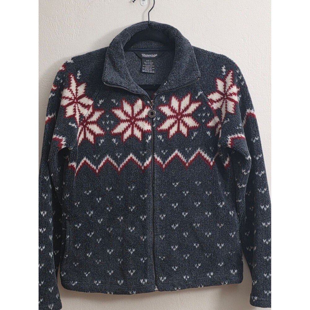 Barrage Men’s Gray Zip-Up Sweater with Red & Cream Pattern